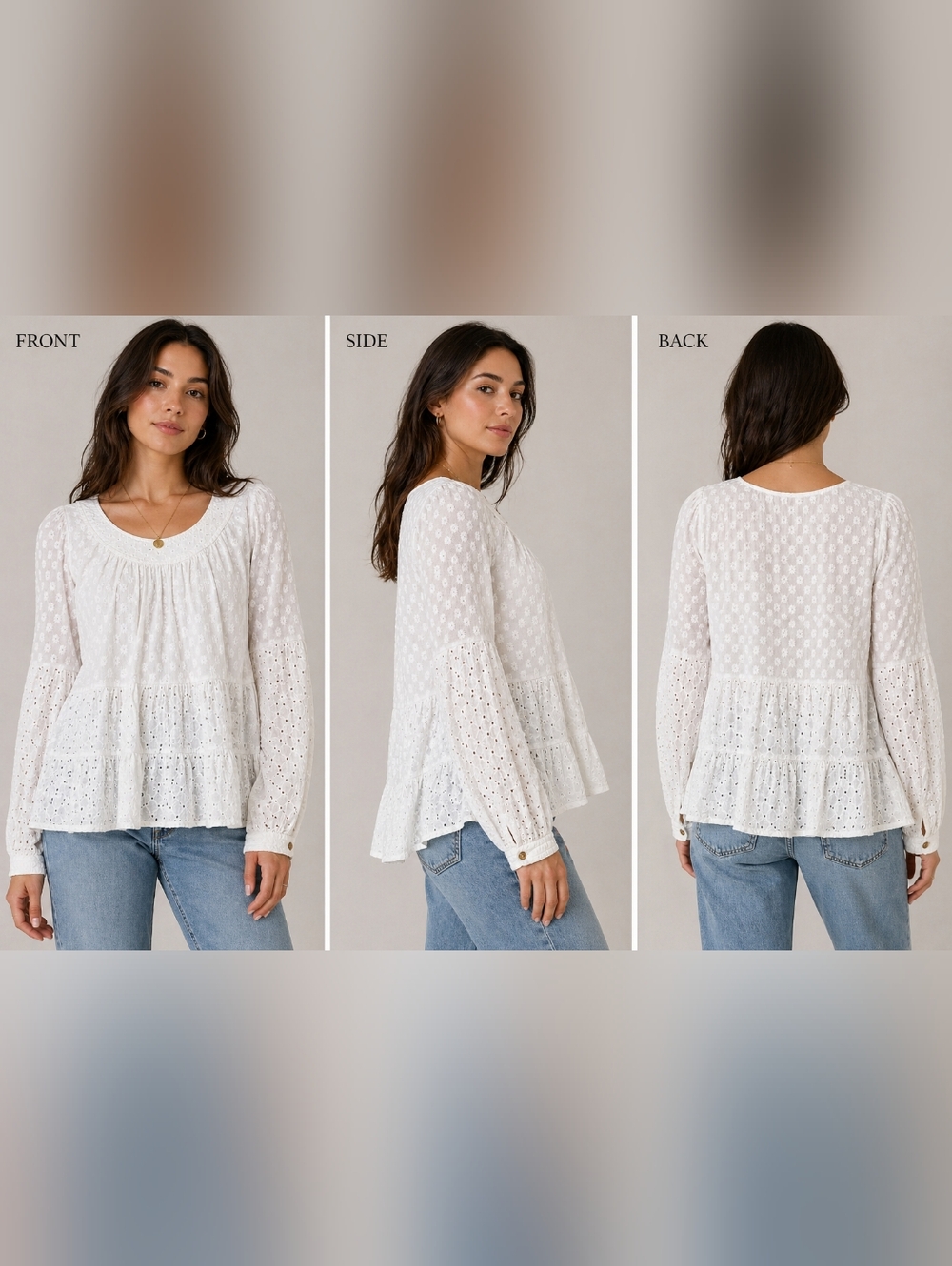 Meadow Rue by Anthropologie White Eyelet Lace Peplum Blouse Size XS Boho Romanti